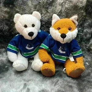NHL Vancouver Canucks Plush White Bear and Brown Fox Stuffed Animals with Jersey